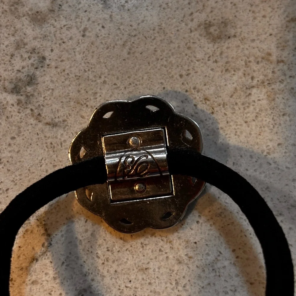 Brighton  Hair Tie with Silver Floral Accent - Picture 3 of 4